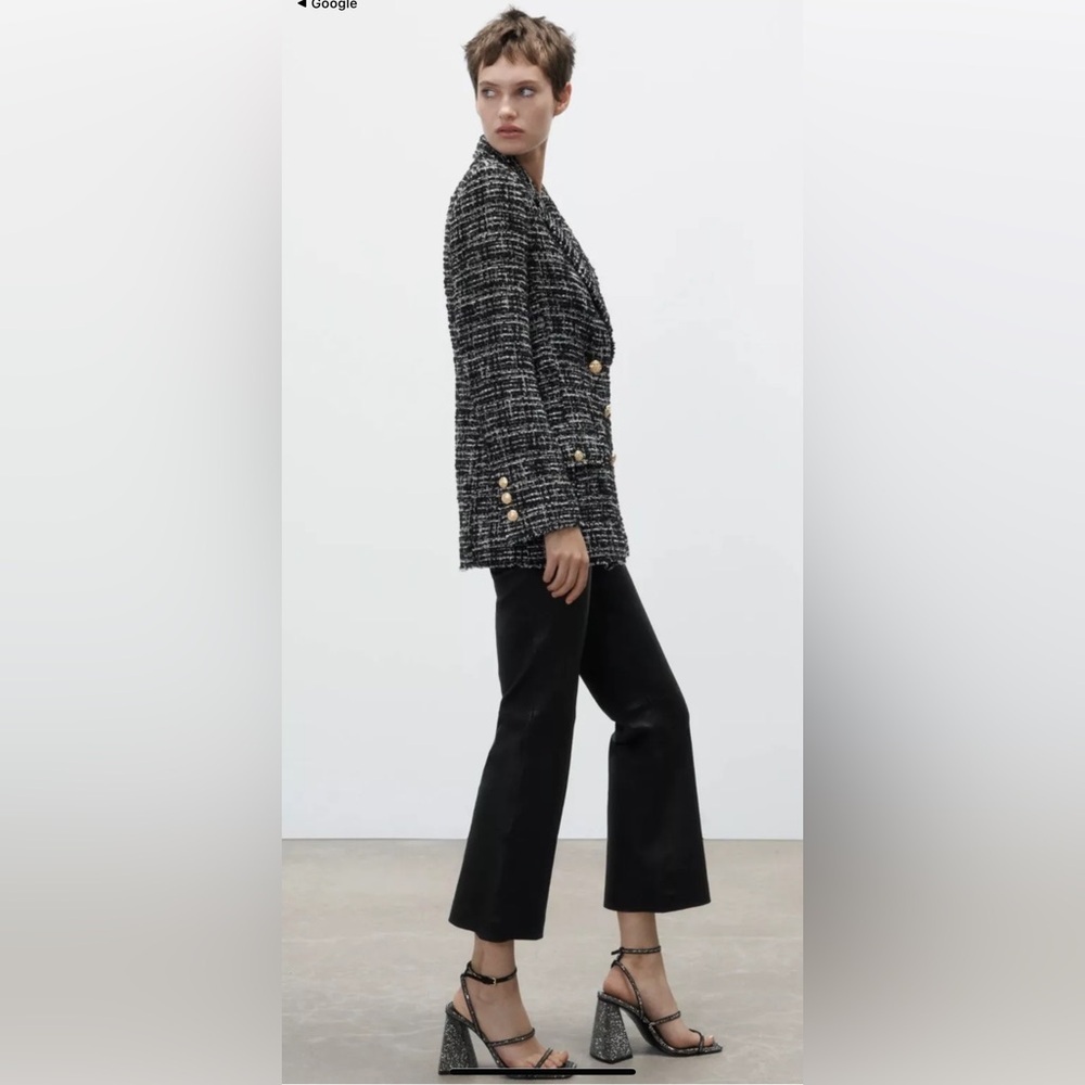 Bloggers Favorite Zara Women's DoubleBreast Tweed Textured Black & White Blazer - Picture 14 of 16